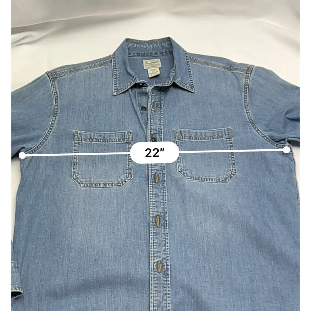 LL Bean Denim Button Up Shirt Men's Med Reg Stonewashed Traditional Fit BeanFlex